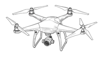 Detailed sketch of a drone, four rotors, camera