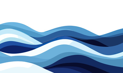Abstract layered blue wave background with smooth flowing curves in flat minimalist vector style for modern design and creative projects