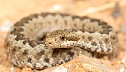 Obraz premium Close-up of a Vipera ursinii, also known as Orsini's viper, on a rock