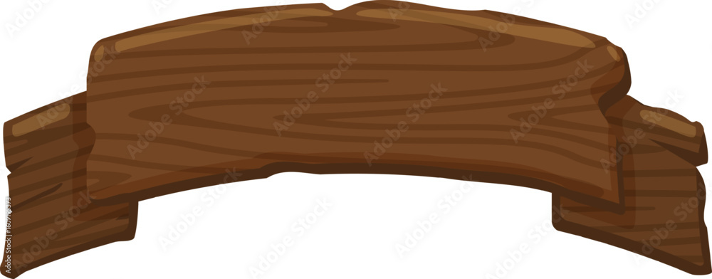Fototapete wooden banner ribbon scroll with copy space hanging over white background, ideal for adding text or 
