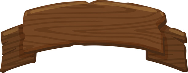 Wooden banner ribbon scroll with copy space hanging over white background, ideal for adding text or graphics over the wooden texture and create a rustic vintage looking sign