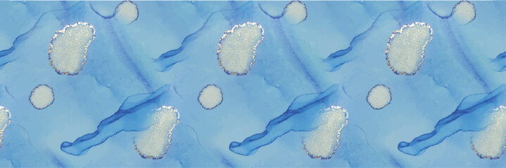 Gold Sea Paint. Ocean Luxury Texture. Foil Oriental Background. Alcohol Ink Canvas. Trendy Abstract Ink Template. Light Elegant Background. Watercolor Marble. Blue Marble Watercolor. Liquid Vector Ink