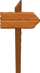 Wooden signpost featuring two planks and nails, pointing right against a clean white background, perfect for incorporating custom text, symbols, or messages in various designs