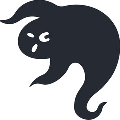 Minimalist vector illustration featuring a spooky, dark ghost floating with a mischievous expression, adding a playful touch to Halloween themed projects and creative designs