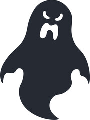 Dark ghost with angry expression floating against white background, creating a spooky and eerie atmosphere, perfect for Halloween decorations, haunted house designs, and scary projects