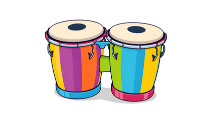 Colorful bongos on isolated white background. Musical instrument. Bongos icon. Vector illustration cartoon flat style.