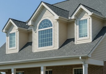 Residential Home Exterior with Gable Windows and Asphalt Shingles
