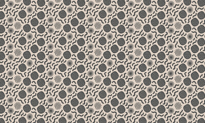 Seamless pattern, irregular squiggle lines and abstract shape vector art illustration