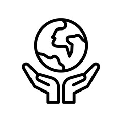 Hand-Drawn Styled Icon of Hands Holding Globe Representing Environmental Responsibility