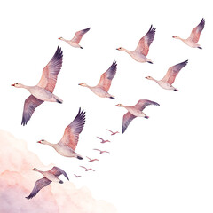 Obraz premium Flying Geese Clipart Happy Holiday in Autumn Sky - Watercolor V-Formation Illustration