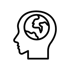 Silhouette of Head with Earth Globe Symbolizing Global Thinking and Awareness
