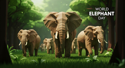 Elephants in a Lush Forest - World Elephant Day