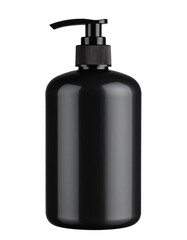 Fototapeta premium Matte black pump bottle with no label, isolated on white
