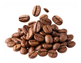 Naklejka premium Pile of roasted coffee beans scattered,isolated on white PNG