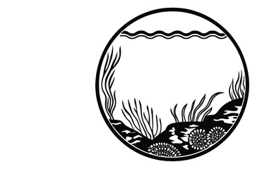 Simple Fish Bowl Illustration with Underwater Plants	