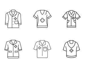 Naklejka premium Medical Scrubs and Doctor Coats Outline Icons Set for Healthcare Professionals in Vector Format Easy to Use and Edit