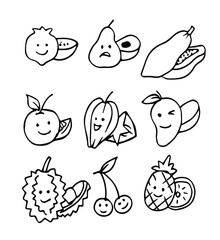 Cute kawaii doodle set of icons and elements with  objects 