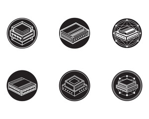 Set of Isometric Server Icons for Data Storage and Network Solutions in Monochromatic Black and White Design