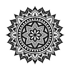 Black and White Mandala Design on transparent background