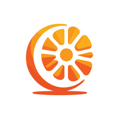 Abstract logo design featuring a sun and flower motif in vibrant orange and yellow hues