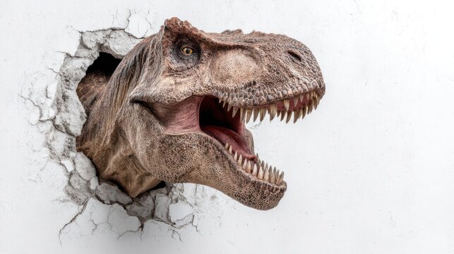 Dinosaur head emerging from wall