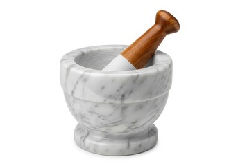 Elegant Marble Mortar and Pestle - A beautiful white marble mortar and pestle with a wooden handle, perfect for grinding spices and herbs