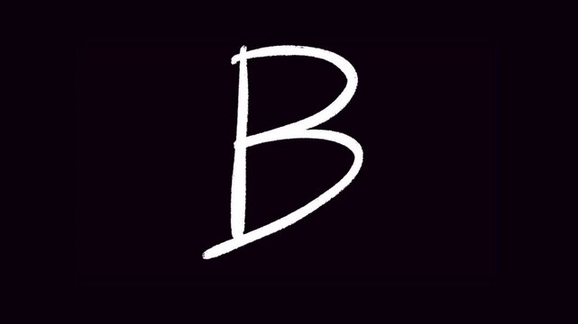animated hand draw letter B, white single letter on black background, rough pen brush, isolated letter