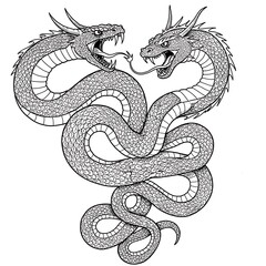 Obraz premium Twin-headed dragon ink illustration