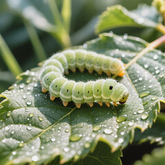 Naklejka premium green caterpillar on a leaf photo