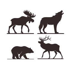 Four animal silhouettes moose wolf bear elk moose silhouette