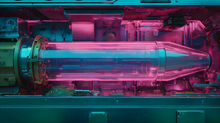 Obraz premium Futuristic Glowing Anti-Tank Missile Hologram with High-Tech Illuminated Panels