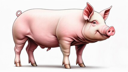 Pink pig illustrated against white background