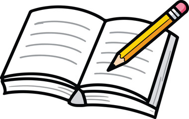 Open book with yellow pencil writing pages style vector illustration EPS file download	