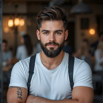 Young handsome french bearded man