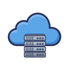 Blue Cloud Computing Icon with Stacked Grey Server Rack Units, Flat Style