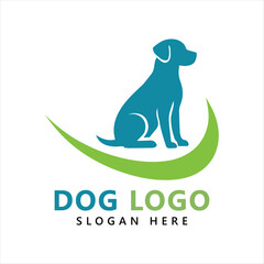 Minimalist sitting dog logo on a green leaf