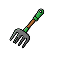 Cartoon Garden Hand Rake with Green Handle and Grey Tines