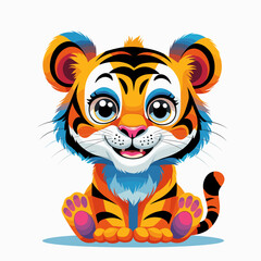Fototapeta premium Cute cartoon tiger character with big eyes and cheerful expression 