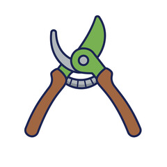 Cartoon-Style Garden Pruning Shears with Green Blades and Brown Handles