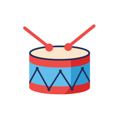 Colorful Cartoon Drum with Red Drumsticks, Blue and Red Design