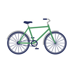 Green Bicycle with Blue Tires and Gray Fenders, Flat Vector Illustration © miracley