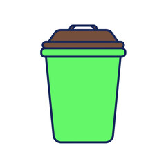 Green Plastic Trash Can with Brown Lid and Handle