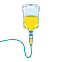 Medical intravenous drip bag with yellow liquid and tube, healthcare illustration