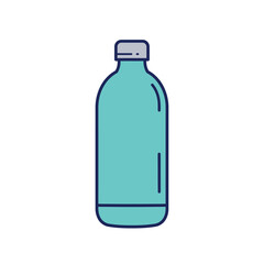 Minimalist Teal Water Bottle Illustration with Dark Blue Outline and Cap