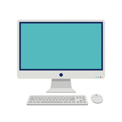 Modern Desktop Computer with Keyboard and Mouse in Flat Design Style