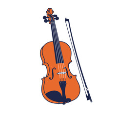 Fototapeta premium Orange Violin with Bow Illustration, Musical Instrument, Stringed Instrument