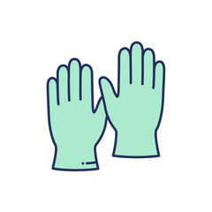 Pair of Light Green Medical Gloves with Dark Blue Outline Illustration