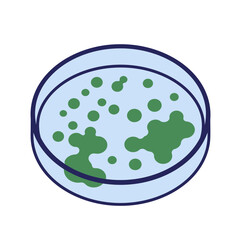 Petri Dish with Green Bacterial Colonies and Culture Medium