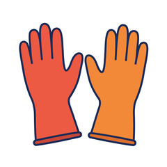 Pair of Orange and Red Rubber Gloves with Dark Blue Outlines