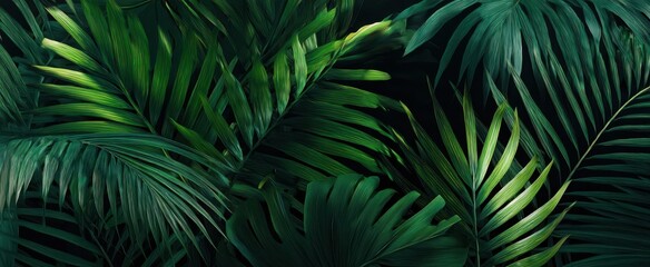 The Lush Greenery of Vibrant Tropical Leaves in a Dark Setting